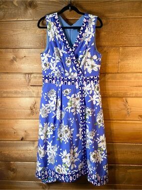 Floral Sleeveless Midi Wrap Top Style Dress in Cobalt Blue Size 8 💙